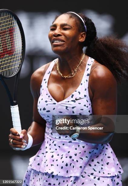 Serena Williams of the United States celebrates after winning a point during her Women's Singles third round match against Qiang Wang of China on day...