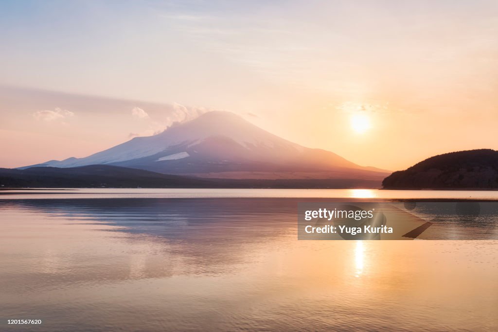 Mt. Fuji over Lake Yamanaka at Sunset