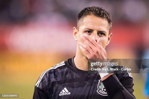 Javier Hernandez of Mexico with his hand to his mouth at the start of the Friendly match between the United States Men's National Team and Mexico....