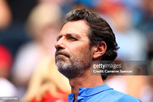 Coach of Serena Williams of the United States Patrick Mouratoglou looks on during her Women's Singles third round match against Qiang Wang of China...