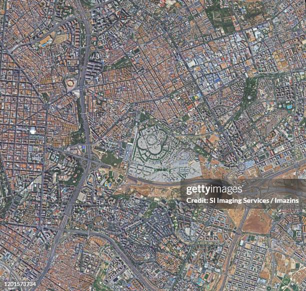 satellite view of madrid, spain - madrid aerial stock pictures, royalty-free photos & images