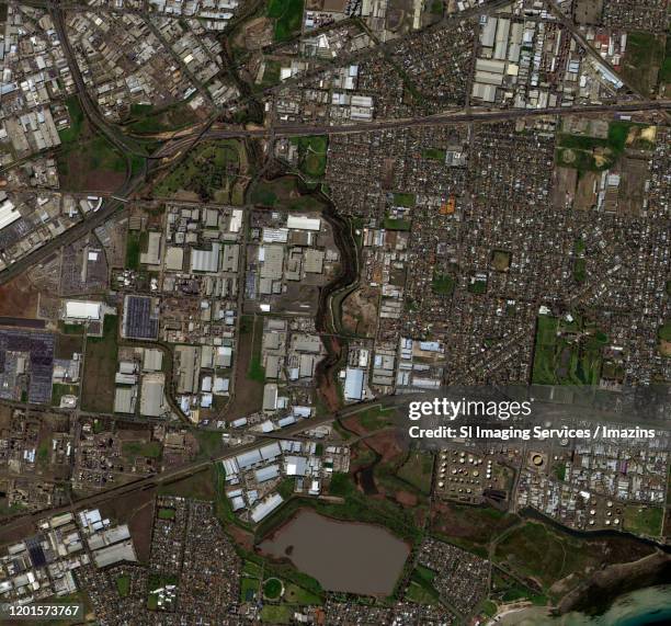 satellite view of melbourne, australia - australia from space stock-fotos und bilder