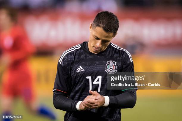 Javier Hernandez of Mexico claps at the effort toward the gaol during the second half of the Friendly match between the United States Men's National...