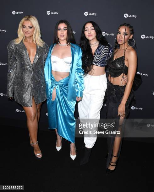 Bebe Rexha, Lauren Jauregui, Noah Cyrus and Tinashe arrives at the Spotify Best New Artist 2020 Party at The Lot Studios on January 23, 2020 in Los...