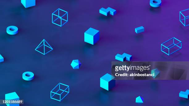 abstract 3d render primitives geometric shapes isometric background - three dimensional stock pictures, royalty-free photos & images