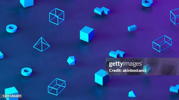 abstract 3d render primitives geometric shapes isometric background - cilindro formas geométricas imagens e fotografias de stock