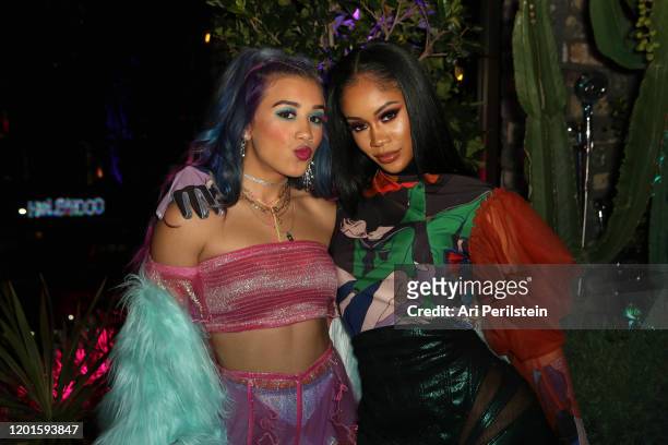 Galxara and Saweetie attend "Birds Of Prey": A Night Of Music And Mayhem In HARLEYWOOD at DREAM Hollywood on January 23, 2020 in Hollywood,...