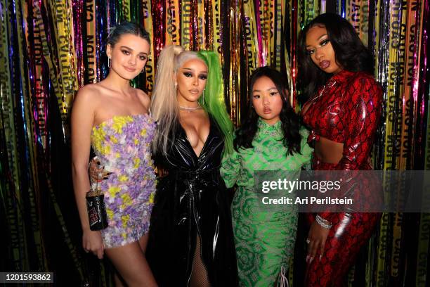 Charlotte Lawrence, Doja Cat, Ella Jay Basco, and Megan Thee Stallion attend "Birds Of Prey": A Night Of Music And Mayhem In HARLEYWOODat DREAM...