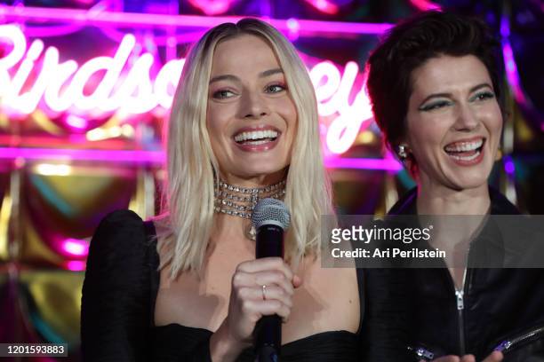 Margot Robbie speaks on stage at "Birds Of Prey": A Night Of Music And Mayhem In HARLEYWOODat DREAM Hollywood on January 23, 2020 in Hollywood,...