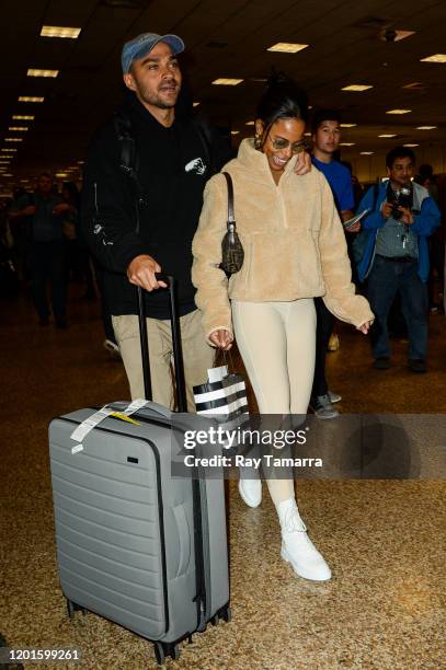 Actors Jesse Williams and Taylour Paige leave the Salt Lake City International Airport on January 23, 2020 in Salt Lake City, Utah.