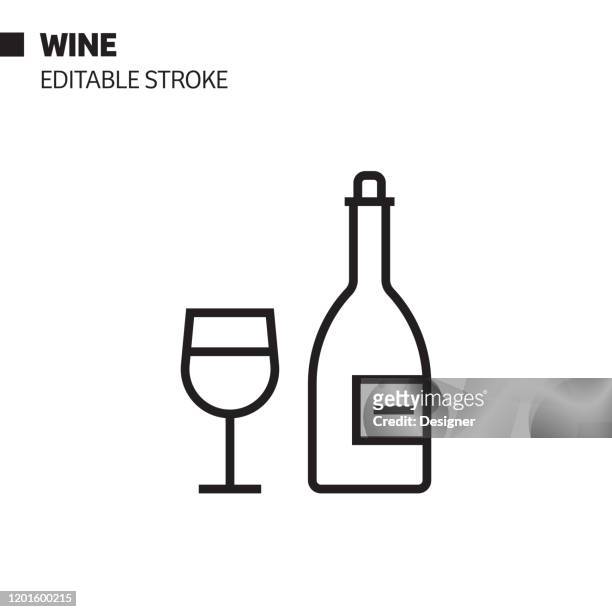 bottle of wine line icon, outline vector symbol illustration. pixel perfect, editable stroke. - wine logo stock illustrations