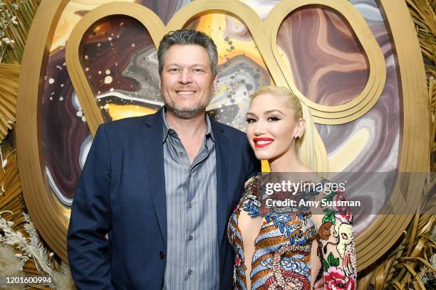 Blake Shelton and Gwen Stefani attend the Warner Music Group Pre-Grammy Party at Hollywood Athletic Club on January 23, 2020 in Hollywood, California.