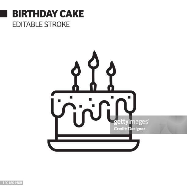 stockillustraties, clipart, cartoons en iconen met pictogram de lijn van de verjaardagstaart, overzichtsvectorsymboolillustratie. pixel perfect, bewerkbaar beroerte. - cake logo