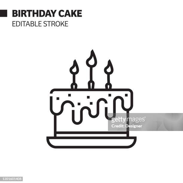 ilustrações, clipart, desenhos animados e ícones de ícone da linha do bolo de aniversário, ilustração do símbolo vetorial. pixel perfect, stroke editado. - vela de aniversário