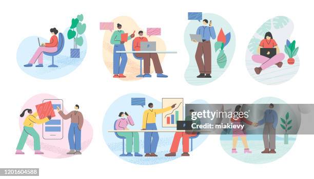 ilustrações de stock, clip art, desenhos animados e ícones de business people office life - men stock illustrations