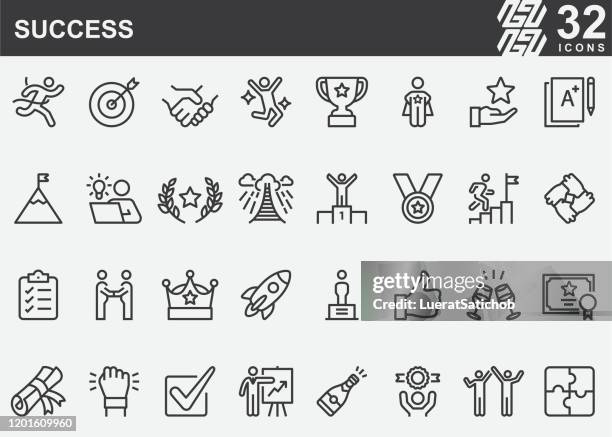 ilustraciones, imágenes clip art, dibujos animados e iconos de stock de iconos de la línea de éxito - confidence