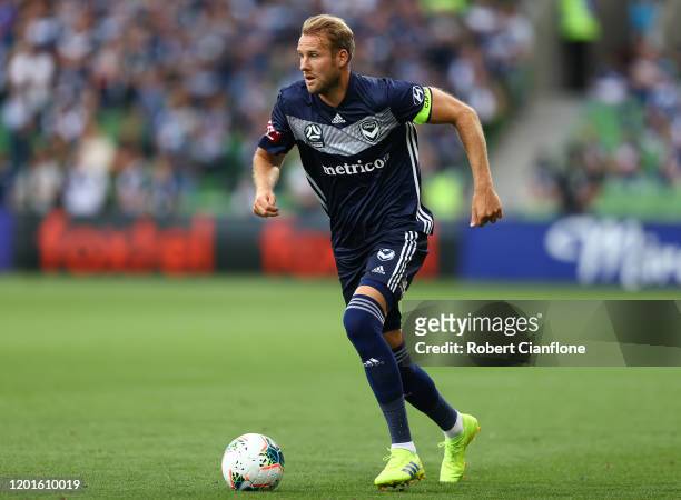 Ola Toivonen of the Victory runs with the ball during the round 16 A-League match between the Melbourne Victory and Sydney FC at AAMI Park on January...