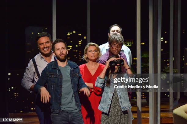 Alex de la Madrid, Luis Arrieta, Ludwika Paleta, Marcela Guirado, Michel Brown and Juan Carlos Vives act in the play 'Perfectos Desconocidos ' at...