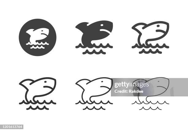 ilustrações, clipart, desenhos animados e ícones de ícones do tubarão marinho - multi series - vida marítima