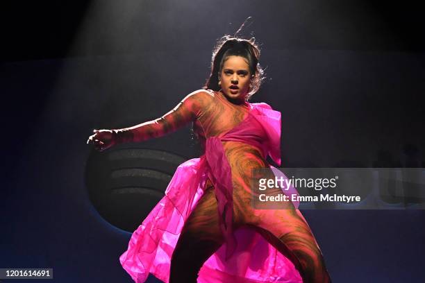 Rosalía performs onstage during Spotify Hosts "Best New Artist" Party at The Lot Studios on January 23, 2020 in Los Angeles, California.