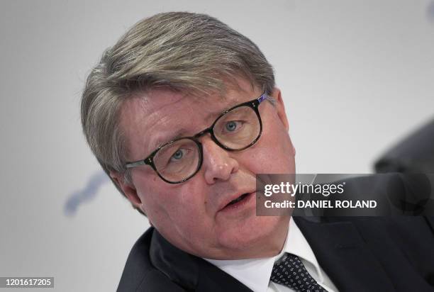 Theodor Weimer, CEO of German company Deutsche Boerse addresses the media during the company's annual financial statement at its headquarters in...