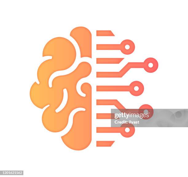 artifical intelligence & business gradient fill color & paper-cut style icon design - human robot icon stock illustrations