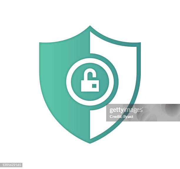 schutz vor cyberangriffen gradient fill color & paper-cut style icon design - cyber attack stock-grafiken, -clipart, -cartoons und -symbole