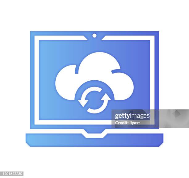cloud sync gradient fill color & paper-cut style icon design - backup hard drive stock illustrations