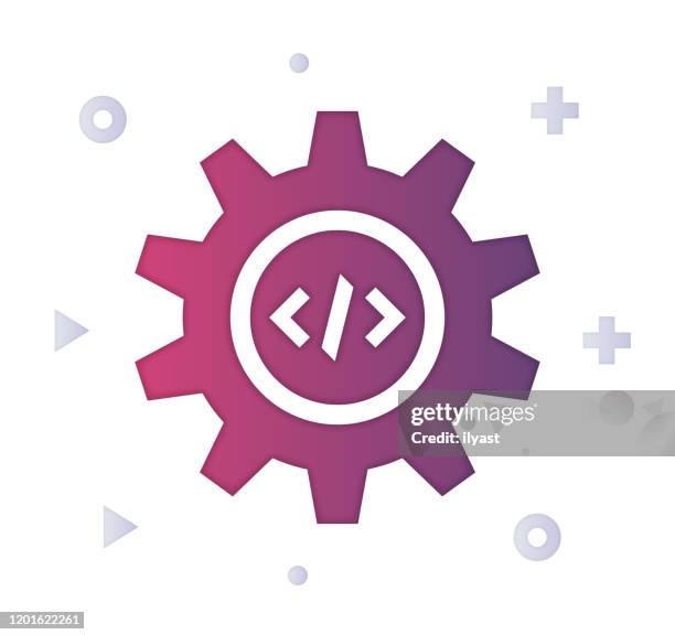 programmgesteuerte werbung farbverlauf füllfarbe & paper-cut style icon design - java programmiersprache stock-grafiken, -clipart, -cartoons und -symbole