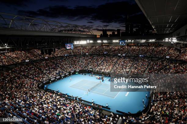 General view of Rod Laver Arena during the Men's Singles third round match between Roger Federer of Switzerland and John Millman of Australia on day...