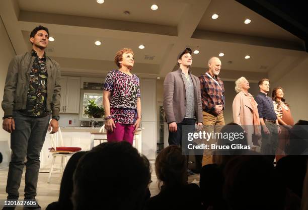 Maulik Pancholy, Priscilla Lopez, Michael Urie, James Cromwell, Jane Alexander, Ben McKenzie, Ashley Park during the opening night curtain call for...