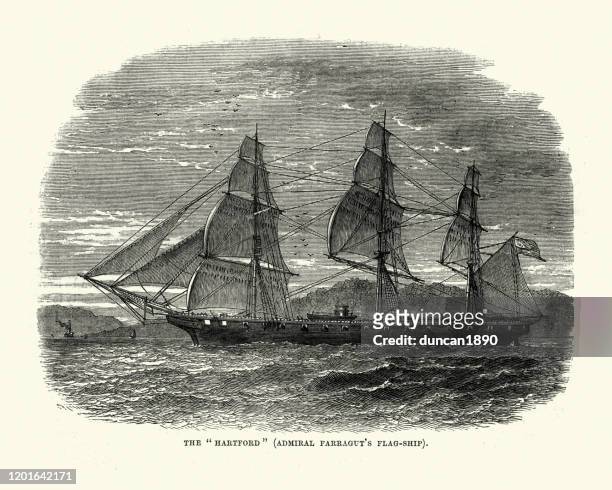 us navy, uss hartford (1858) flagship of david g. farragut - hartford wisconsin stock illustrations