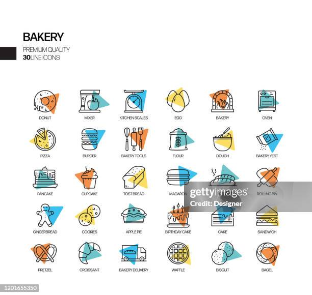 simple set of bakery and patisserie related spotlight vector line icons. outline symbol collection. - creme eggs stock illustrations