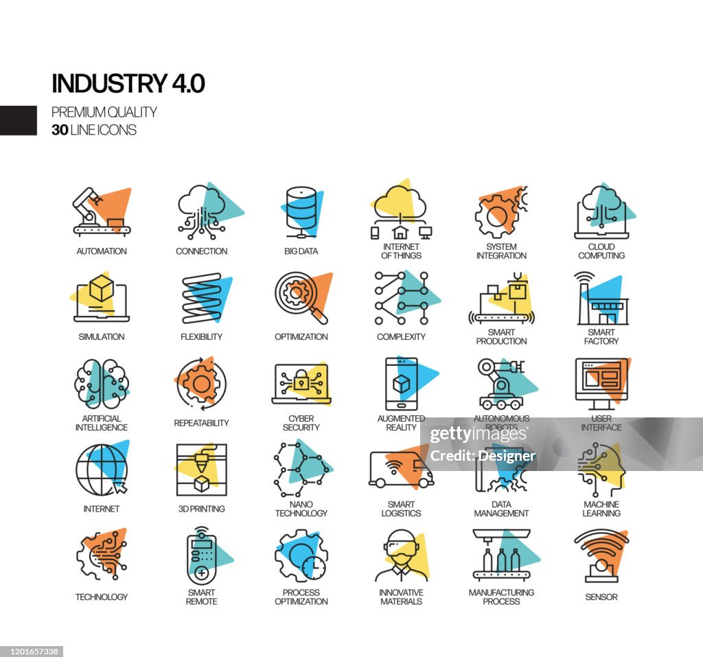 Simple Set of Industry 4.0 Related Spotlight Vector Line Icons. Outline Symbol Collection.