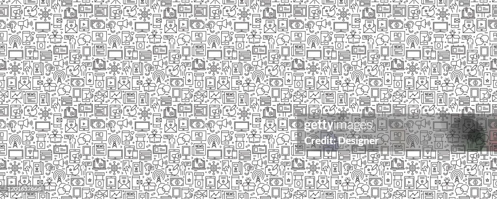 Advertising Related Seamless Pattern and Background with Line Icons