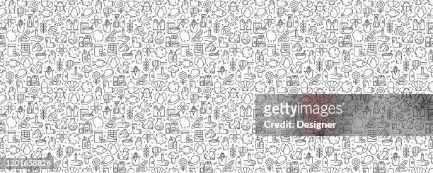 ilustrações de stock, clip art, desenhos animados e ícones de allergy and basic allergens seamless pattern and background with line icons - pólen