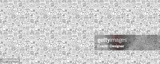black friday seamless pattern and background with line icons - numbers background repeat stock illustrations