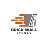 Plastering Cement Brick Wall with Pock Vector Icon, Brick Wall Plaster Icon