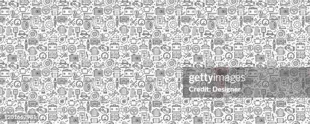 car service related seamless pattern and background with line icons - car parts stock illustrations