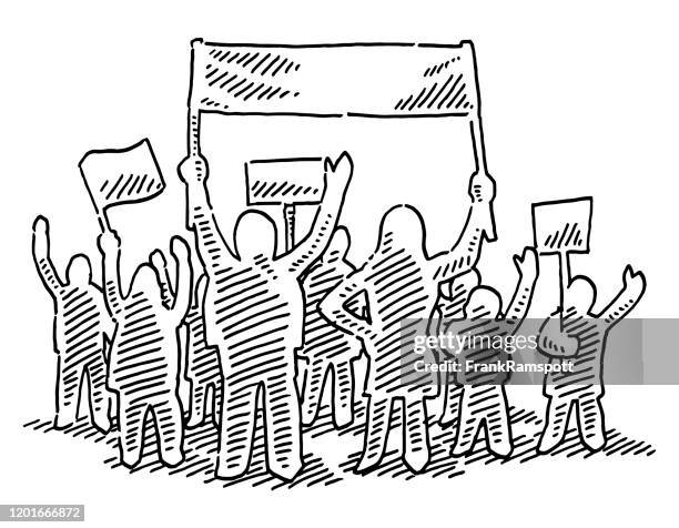 group of human figures demonstration drawing - protest stock illustrations