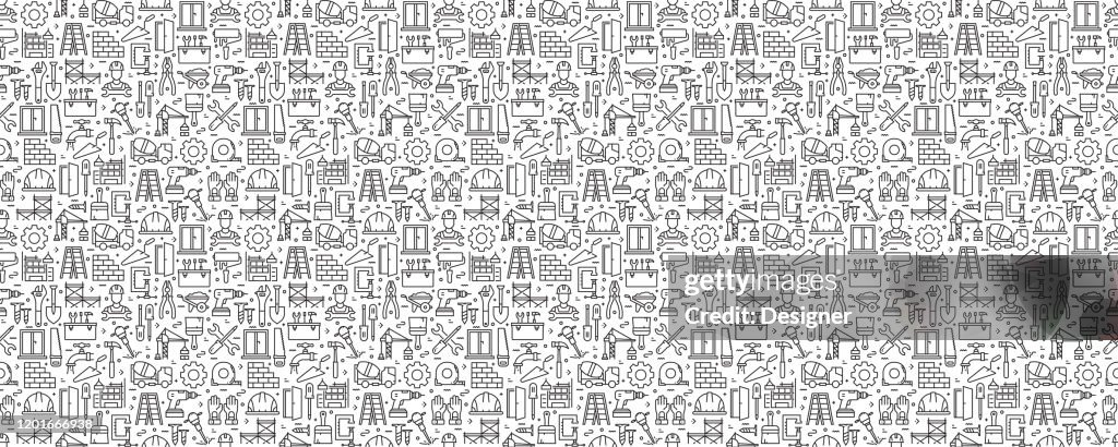 Konstruktionsbezogenes nahtloses Muster und Hintergrund mit Liniensymbolen