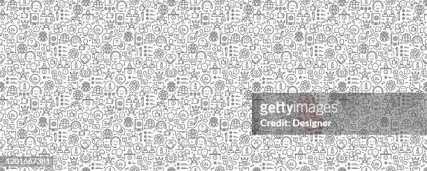 customer support related seamless pattern and background with line icons - instant messaging stock-grafiken, -clipart, -cartoons und -symbole