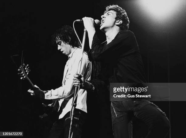 British musicians Mick Jones and Joe Strummer of punk rock band The Clash at The Roxy , London, UK, 25th October 1978.