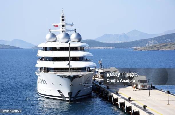 The 106m-long and 18m-high super luxury motor yacht Amadea, one of the largest yacht in the world is seen after anchored at pier in Pasatarlasi for...