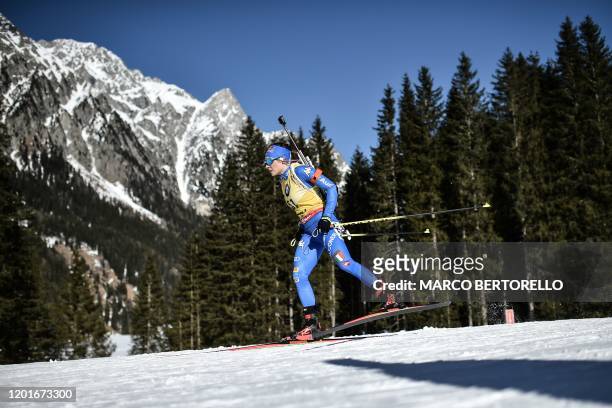 Italy's Dorothea Wierer competes in the IBU Biathlon World Cup Women's 15 km Individual Competition in Rasen-Antholz , Italian Alps, on February 18,...