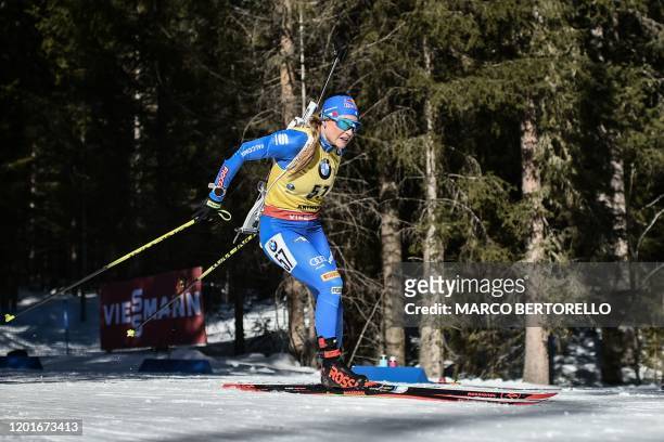 Italy's Dorothea Wierer competes in the IBU Biathlon World Cup Women's 15 km Individual Competition in Rasen-Antholz , Italian Alps, on February 18,...