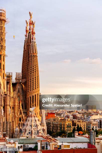 barcelona skyline with towers of sagrada familia cathedral, catalonia, spain - sagrada familia barcelona stock pictures, royalty-free photos & images