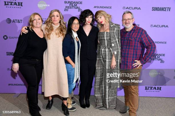 Christine O'Malley, Caitrin Rogers, Lana Wilson, Taylor Swift, and Morgan Neville attend the Netflix premiere of Miss Americana at Sundance Film...