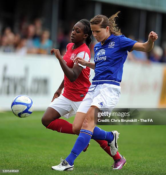 Rachel Unitt of Everton competes with Danielle Carter of Arsenal during the FA Women's Super League match between Everton Ladies FC and Arsenal...