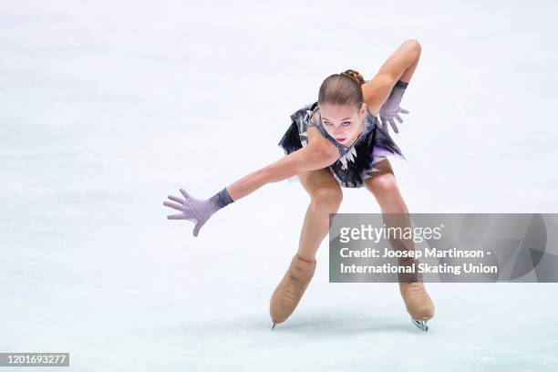 Alexandra Trusova of Russia competes in the Ladies Short Program during day 3 of the ISU European Figure Skating Championships at Steiermarkhalle on...